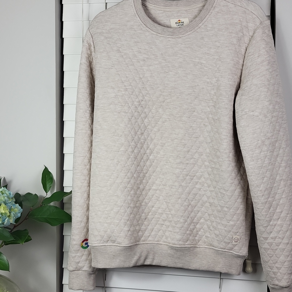 Marine Layer google Quilted‎ Crewneck Sweatshirt in Heather Beige. Size S - Picture 8 of 9